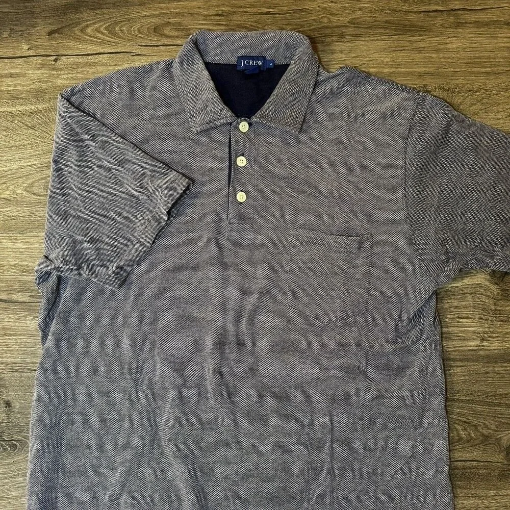 J.Crew Polo Shirt Men L Blue Pique Knit‎ Pocket Short Sleeve Cotton Casual Top